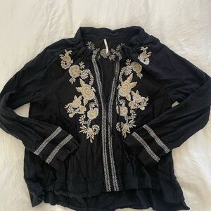 Free People Black Embroidered Top